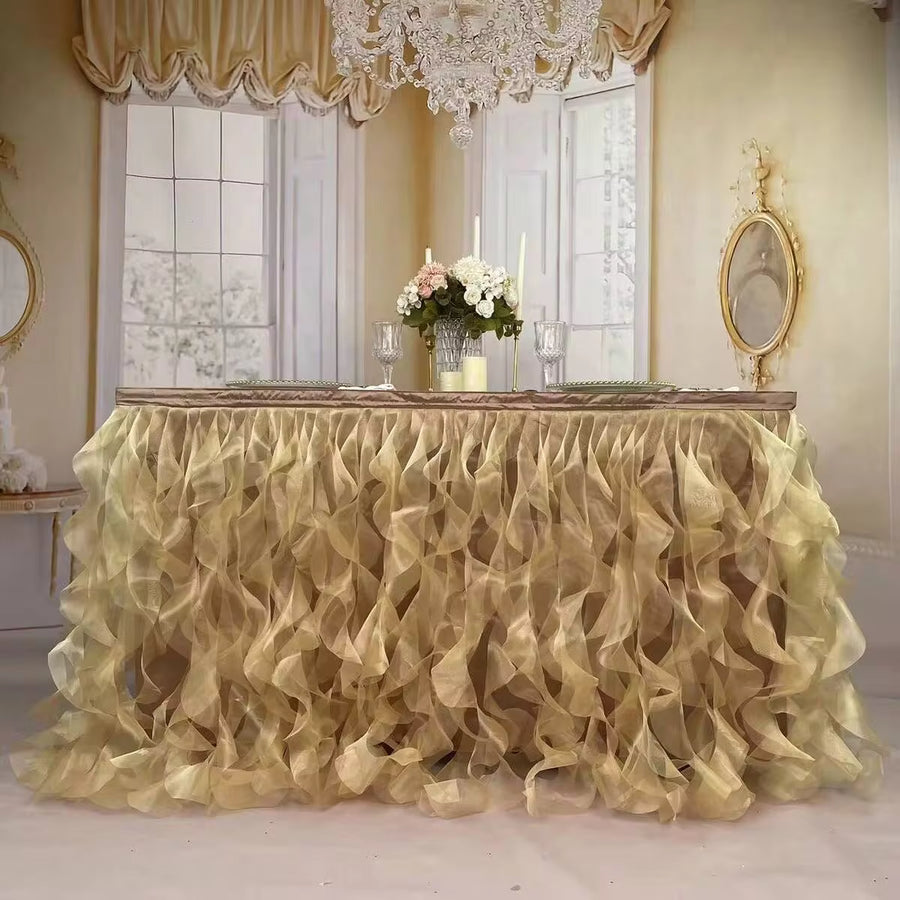 6ft Organza Table Skirt Ruffy Table Skirting Curly Willow Table Skirt For Rectangle Or Round Table Bridal Shower Birthday Wedding Party Banquet Decoration (L 72in, H 30in)
